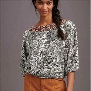 Anthropologie Samia Floral Black and White Women's Top